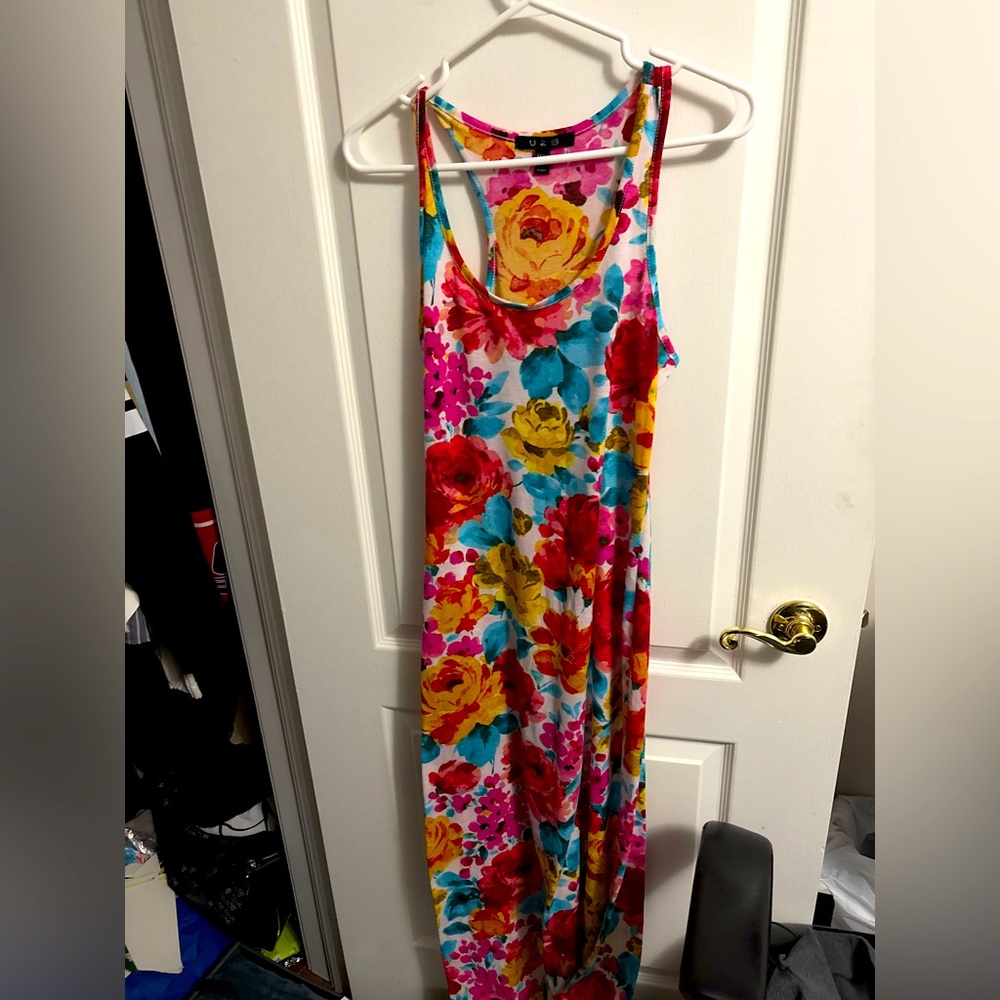 Tank dress long multi print floral size medium